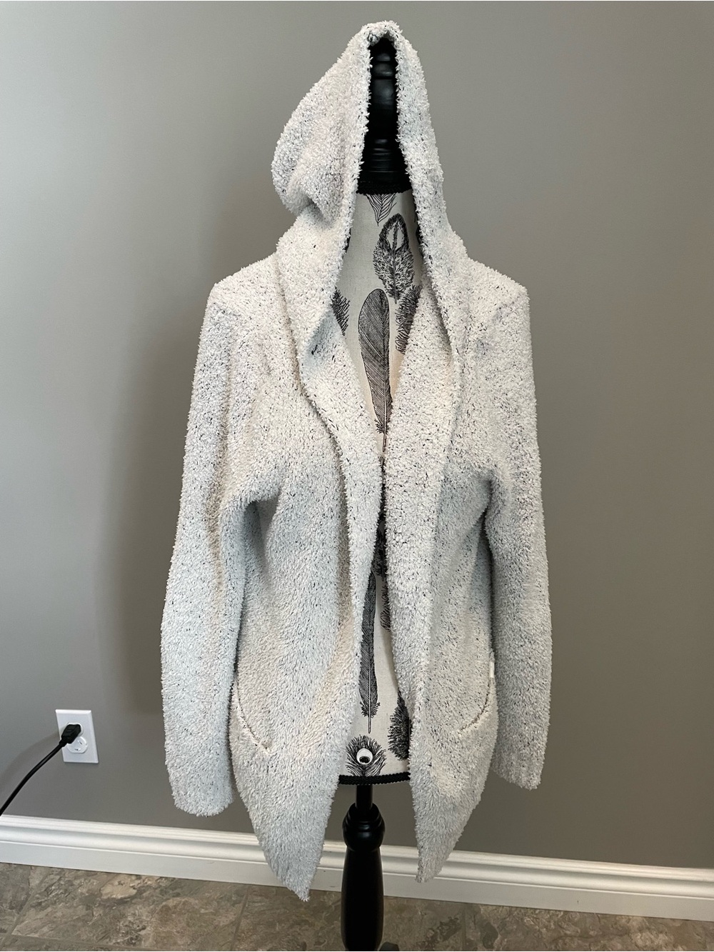 abercrombie kids Plush Bouclé Hooded Cardigan - Light Gray